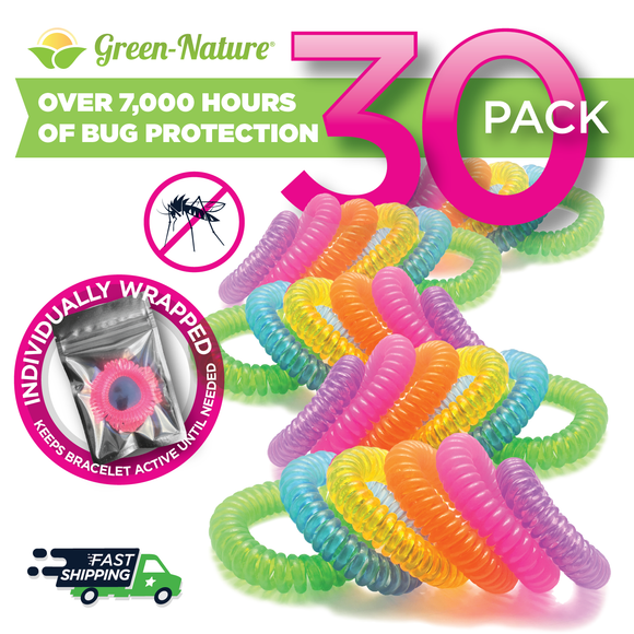 Green Nature 30 Pack Mosquito Repellent Bracelets,Organic Anti-Mosquito bands and 24 Patches.
