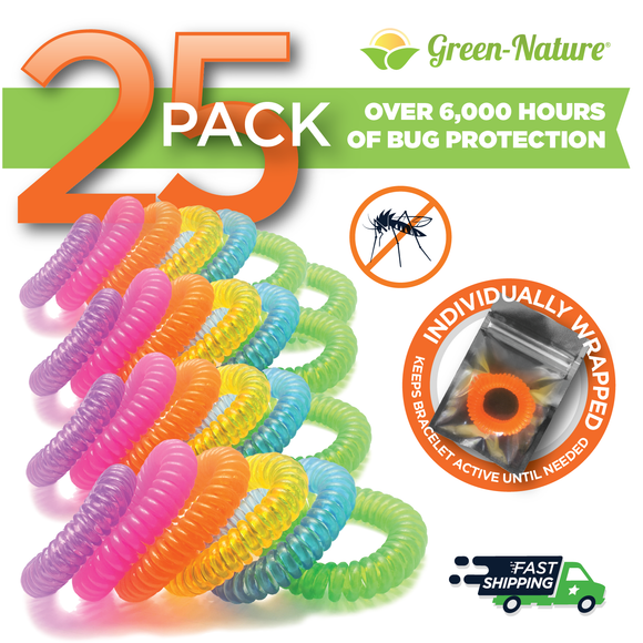Green Nature 25 Pack Individually Wrapped Mosquito Repellent Bracelets