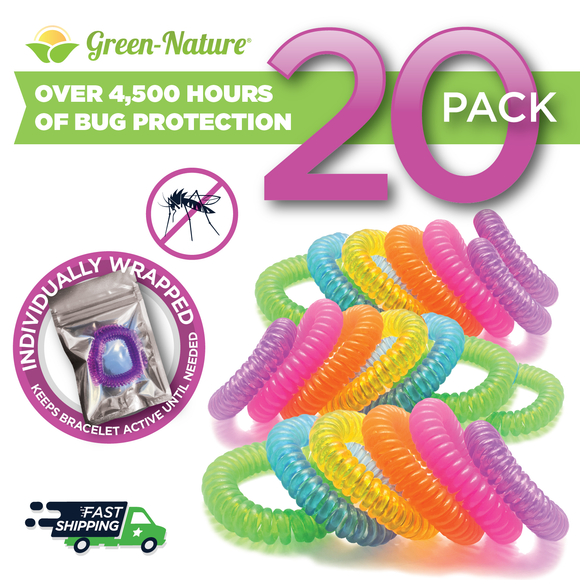 Green Nature 20 Pack Mosquito Repellent Bracelets Individually Wrapped