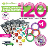 Green Nature 120 Pack Mosquito Repellent Stickers + 4 Individually Wrapped Bracelets